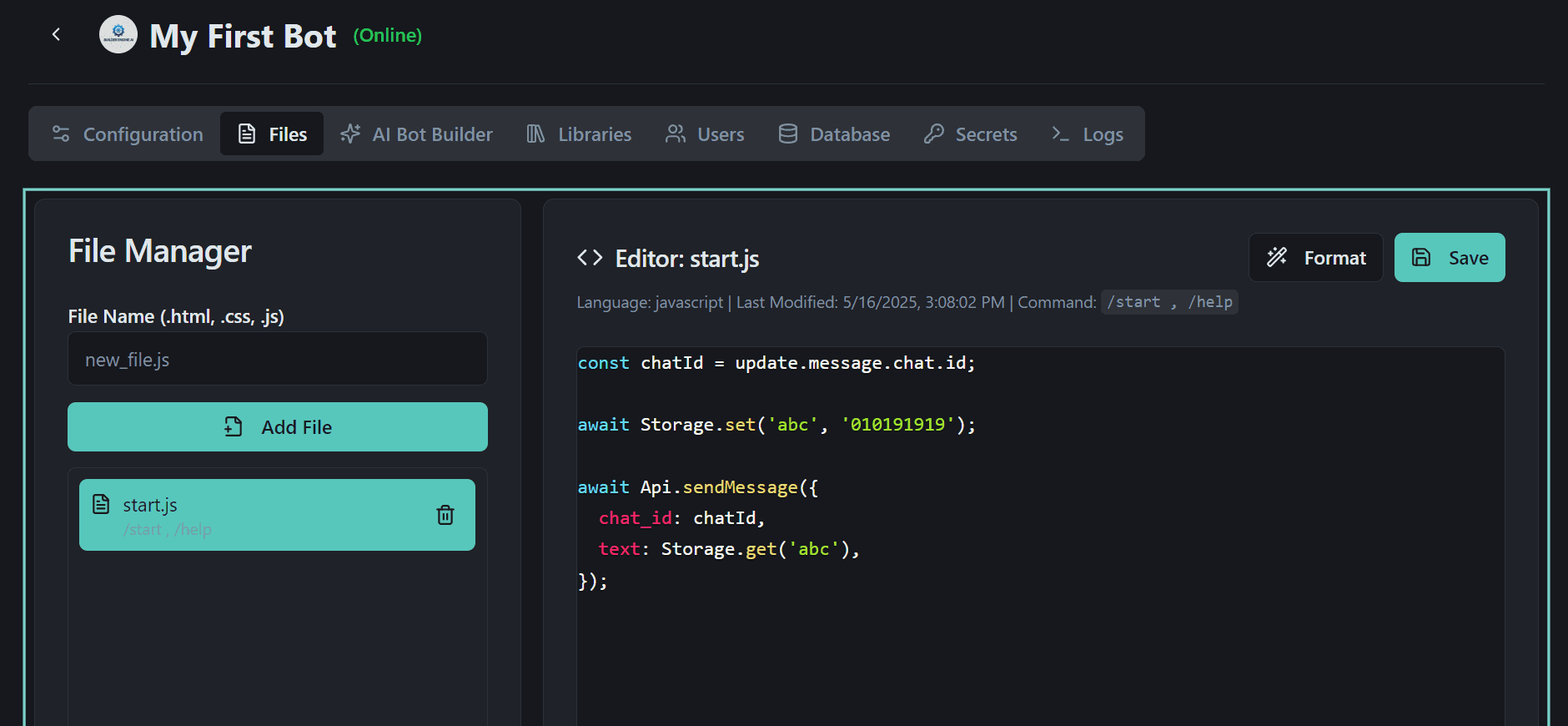 Integrated Code Editor